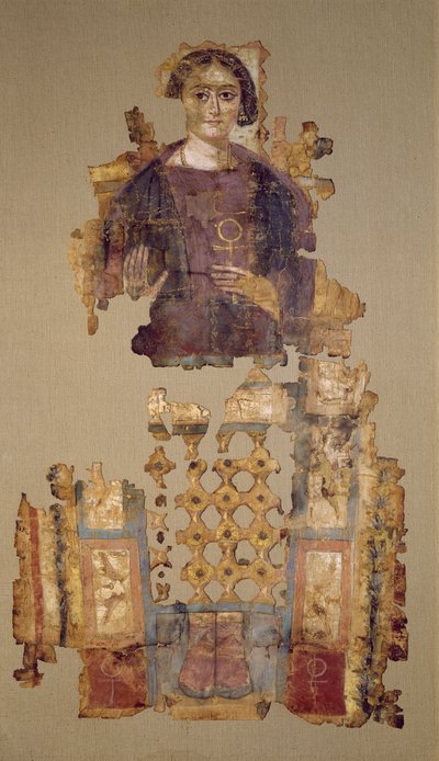 Shroud depicting a woman holding an ankh, from Antinoe by Coptic